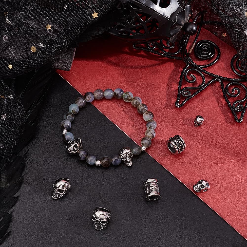 UNICRAFTALE 10 Perline Teschio In Acciaio Inossidabile 4mm Foro Grande - Argento Antico - Per Gioielli Fai-da-Te