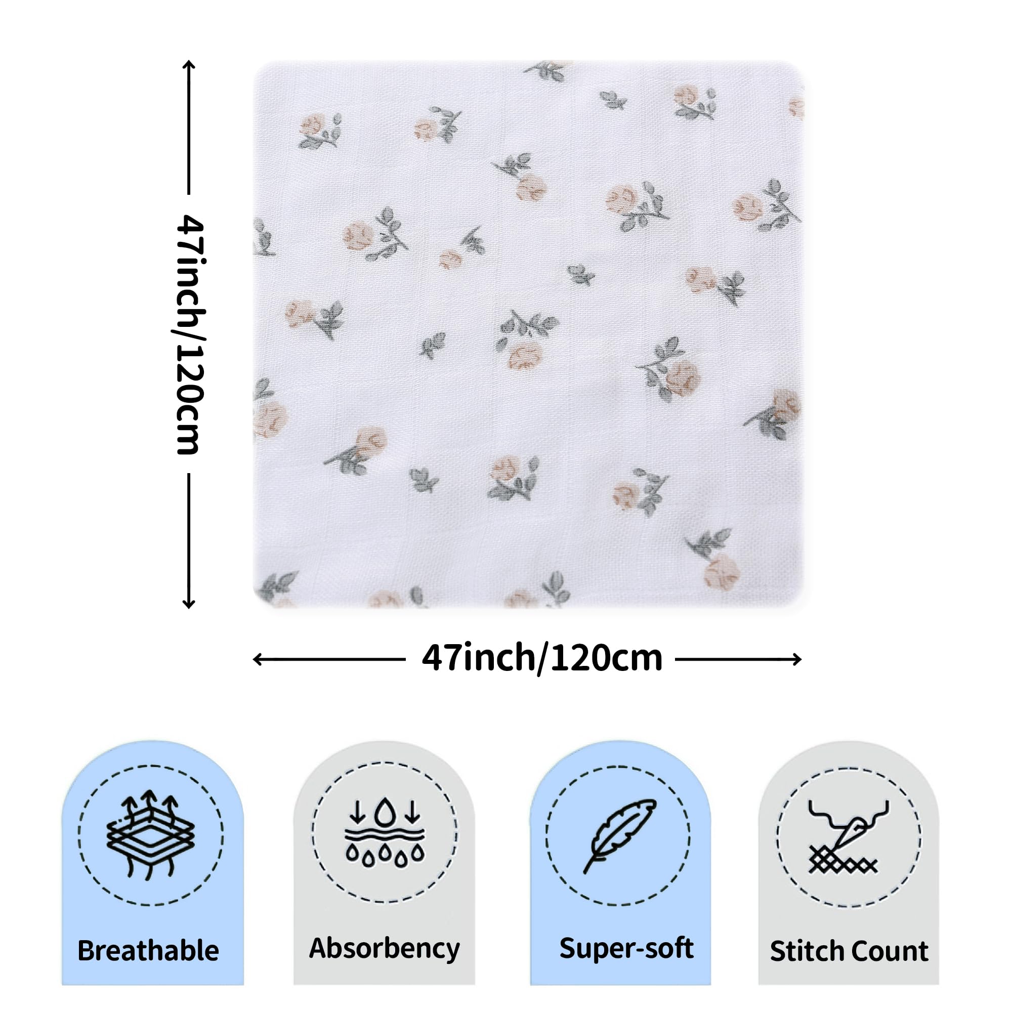 Miracle Baby Bamboo Newborn Baby Blanket Wrap,Large Swaddle Cloths for Baby Boys and Girls 120cm x 120cm Blanket Burp Cloths,Essential Items for Baby Shower - Image 2