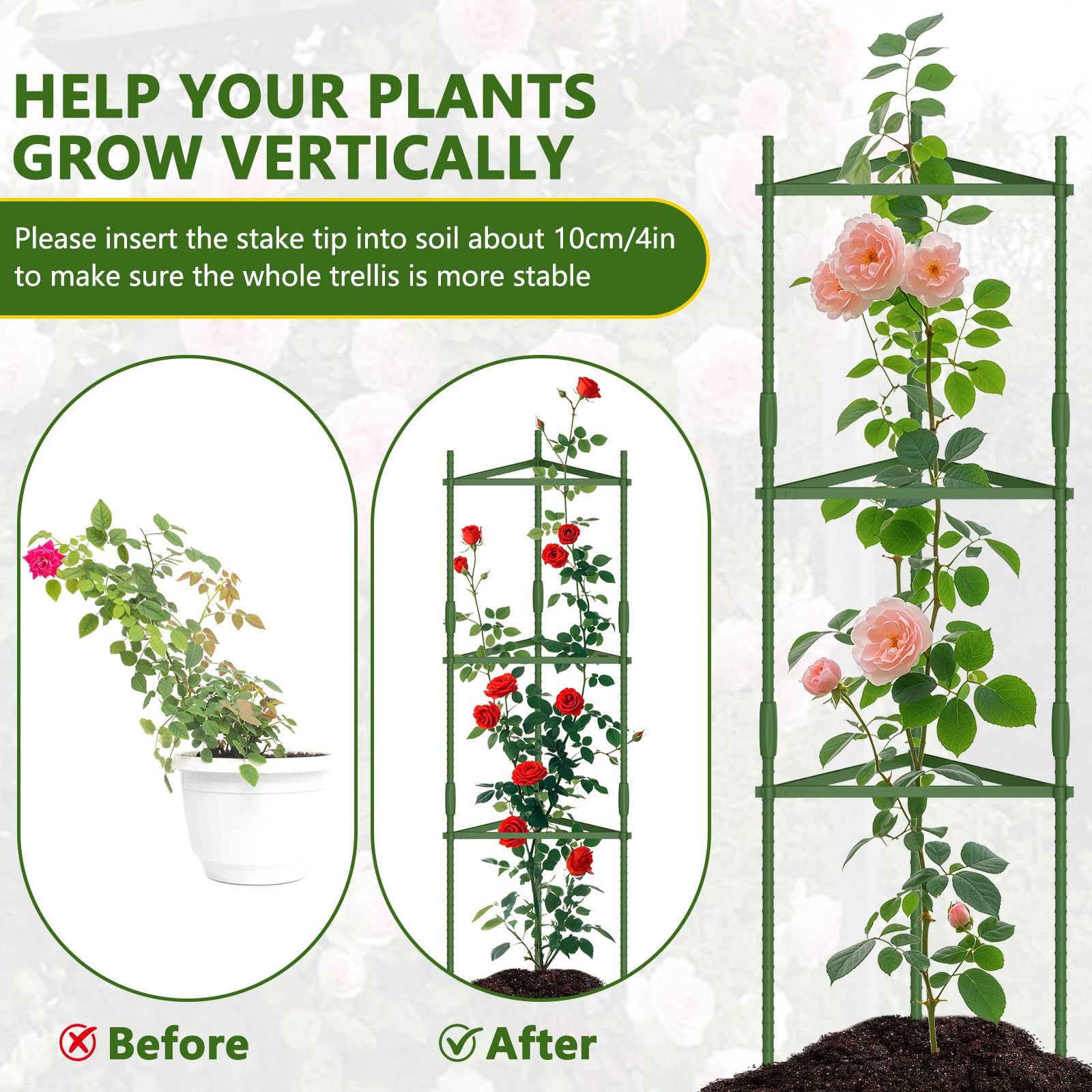 Tomaten-Rankhilfe für den Garten, 3er-Pack Tomatenkäfig für Kletterpflanzen im Freien, 120cm Dreieckiger Rankhilfe Tomaten, Gartenpflanzgitter für Gemüse, Blumen und Obst