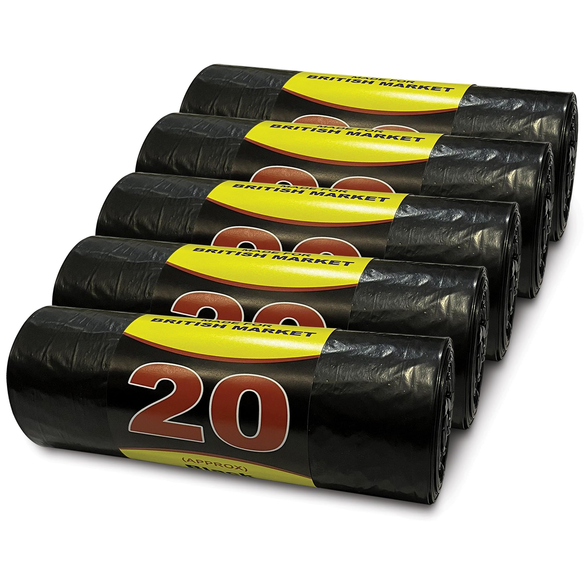 G4GOODS® 5 Rolls of 100 Heavy Duty 70L Black Sack Bin Bags 140 Gauge/35 Micron 20 Bags Per Roll Tear-Resistant Garden Waste Bags for Household Office Use (15"x29"x33")