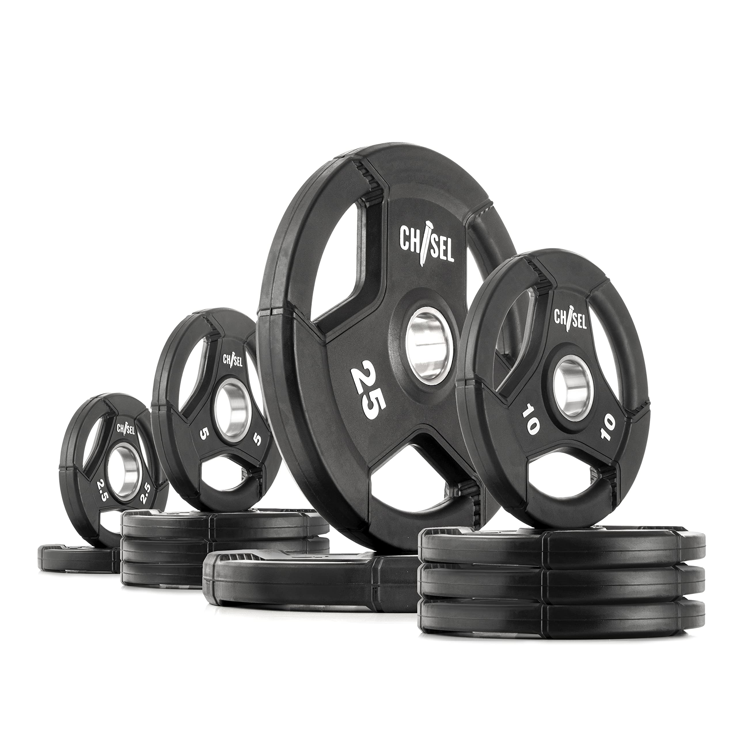XMARK Olympic Weight Plates, 115 lb Set, Rubber Coated, Tri-Grip Design for Easy Handling – Barbell Weight Plates for Strength Training, Home Gym Equipment