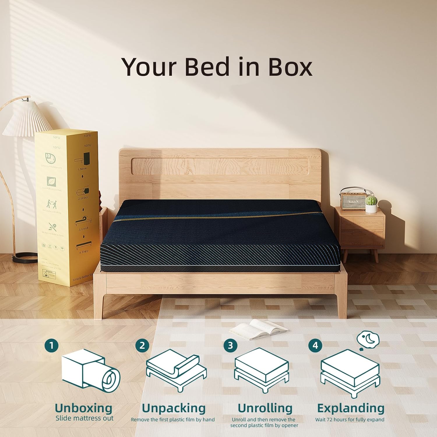 Crystli King Mattress 10 Inch, Gel Memory Foam King Size Mattresses, Activated Charcoal Infused, Medium Firm Bed Mattress in a Box for Pressure Relief, Fiberglass-Free, CertiPUR-US Certified, Black