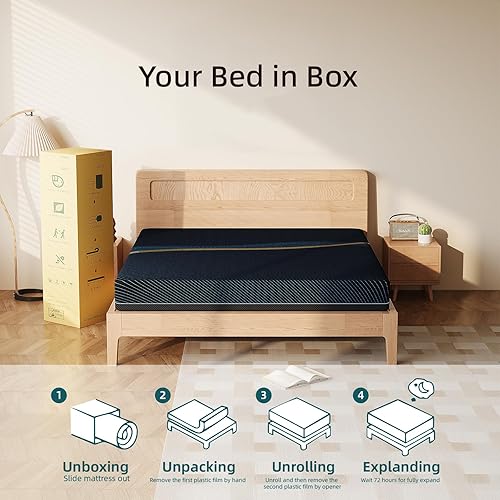 Miniatura 6 de Crystli Colchón Queen de 10 pulgadas, colchón de espuma viscoelástica de gel tamaño Queen, con infusión de carbón activado, colchón de cama de