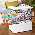 funest 3 Tier Medicine Storage Organizer Portable First Aid kit Box Empty with Handle, Multipurpose Medical Supply Organizer with Removable Tray, White