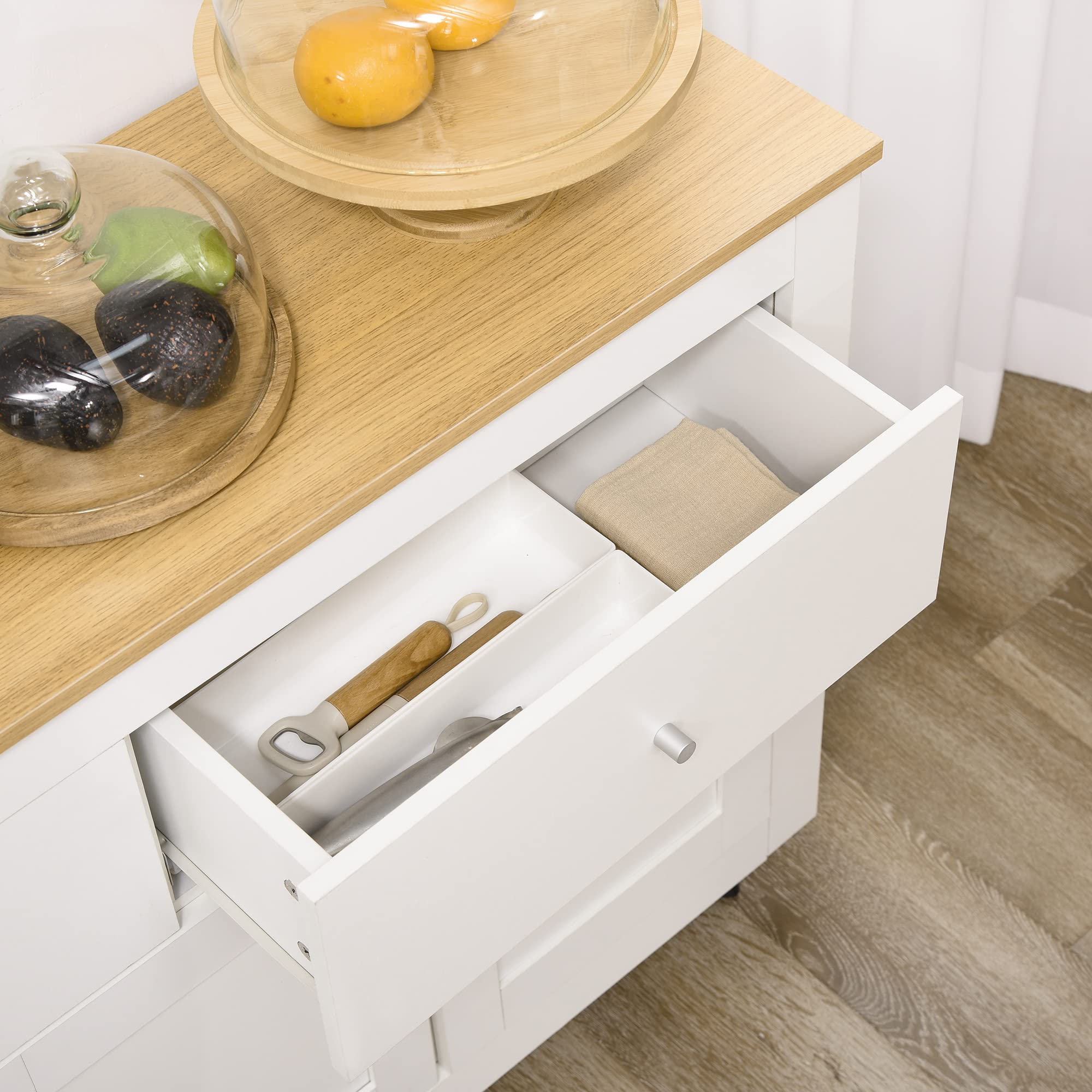 HOMCOM Credenza Cucina Buffet Moderna Madia 2 Cassetti 117x35x80 cm Bianco | 3 Ante Soft Close, Mobile Cucina, Ripiano Regolabile, Soggiorno e Ingresso, in Legno