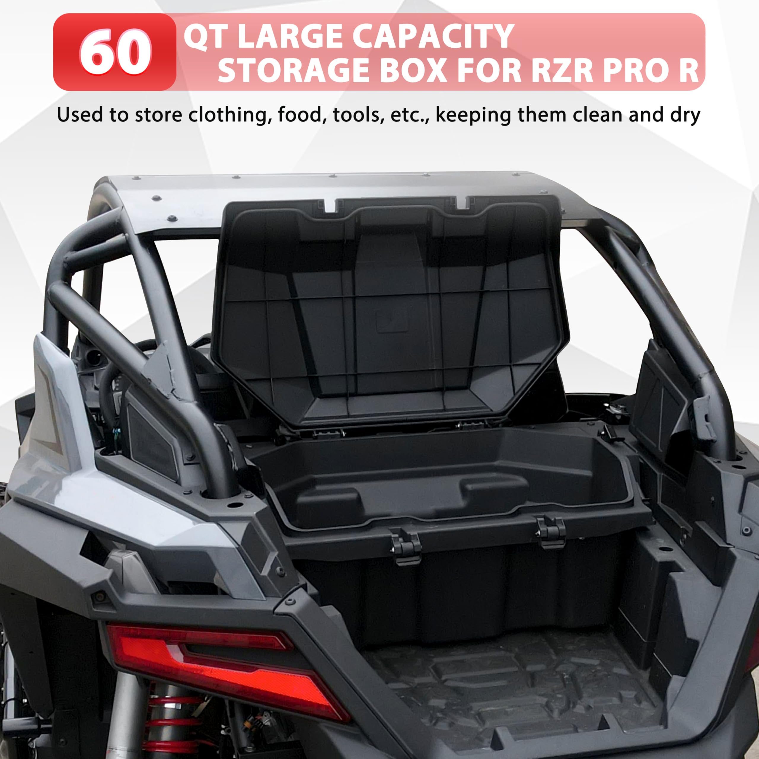 POKIAUTO 60QT UTV Cargo Box for RZR Pro R 2022+, Rear Water Resistant Forward Cargo Bed Storage Bin Tool Box for Polaris RZR Pro R/ R4 2022 2023 2024 2025 Accessories, Replacement OEM # 2884235