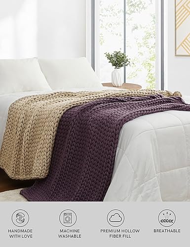 Miniatura 9 de YnM Manta gruesa, tejida a mano con hilo de felpilla, agradable al tacto, ventilada y transpirable, lavable a máquina, pieza de decoración del hogar