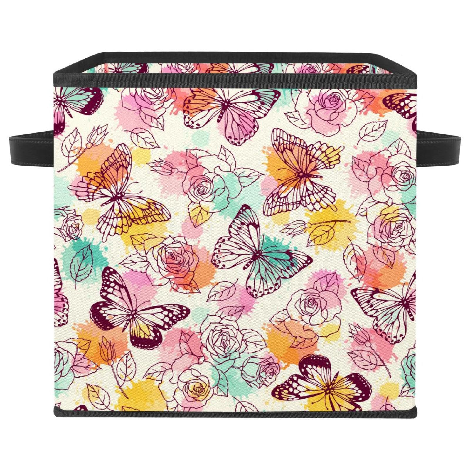 Boîte de rangement pliable en tissu motif papillon rose rétro pour placard et chambre
