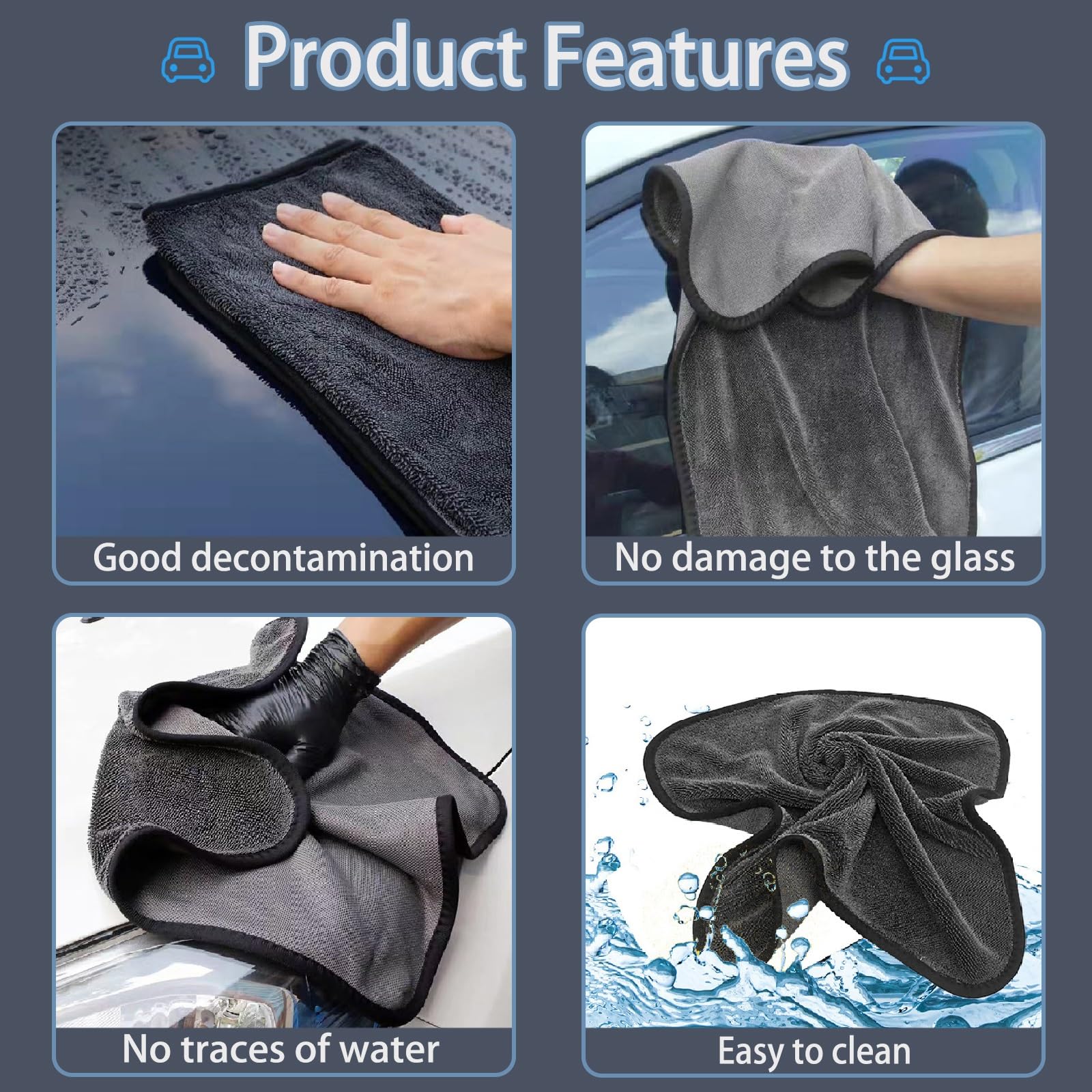 Thickened Microfiber Cleaning Cloth Set of 2 Car Washing Towels Scratch-Free for Suvs Rvs Trucks Boats TV Glasses — view 4