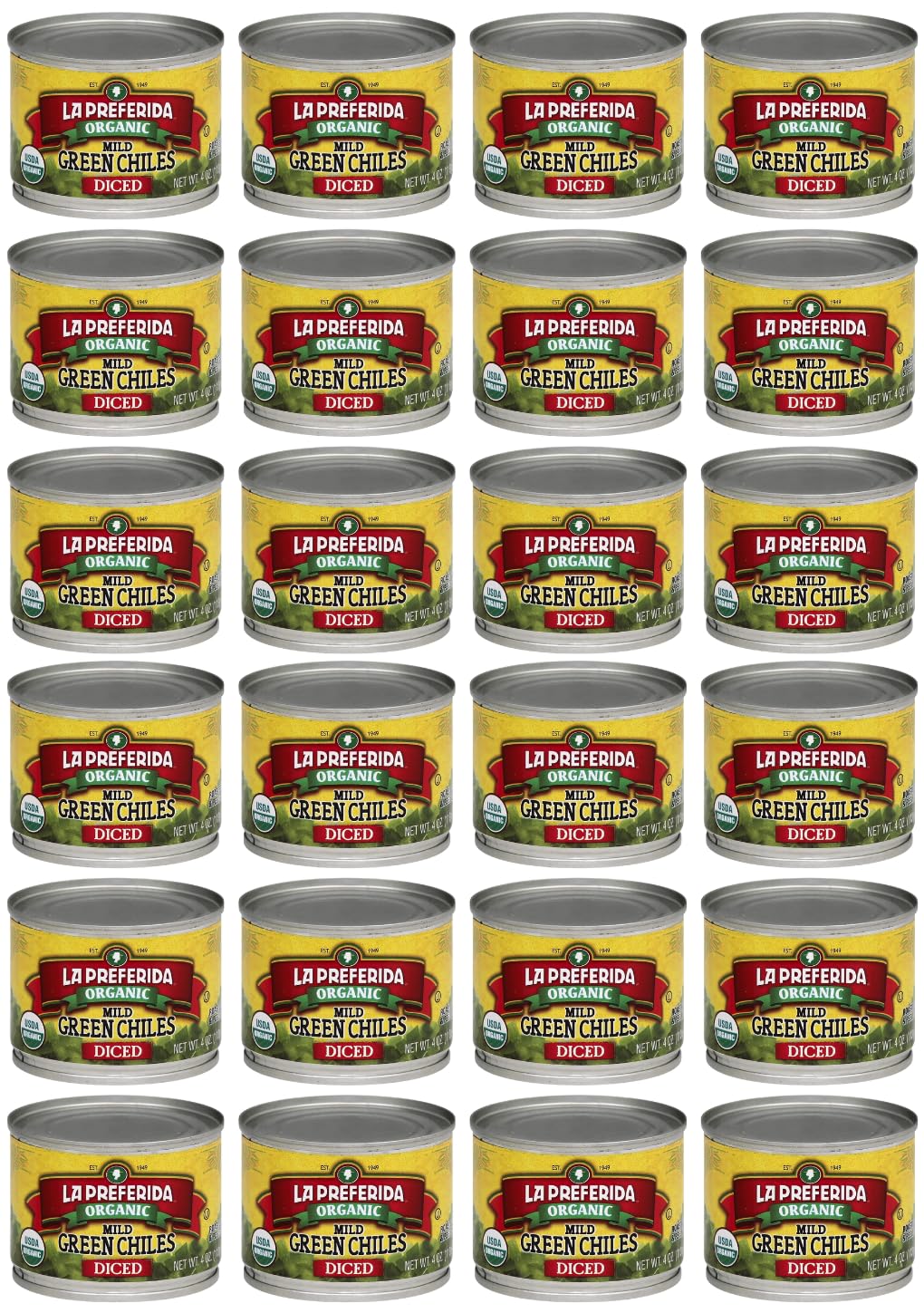 La Preferida Organic Diced Green Chile Peppers (Fire-Roasted & Peeled, Only 4 Ingredients) – USDA Certified, No Sugar Added. Perfect for Tacos, Casseroles & Nachos, 4oz. (Pack of 24)