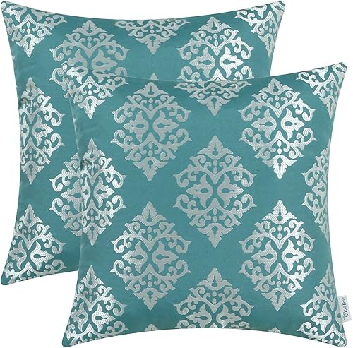 Miniatura 1 de CaliTime - Juego de 2 fundas de almohada de jacquard suave para sofá, decoración del hogar, diseño de flores de damasco