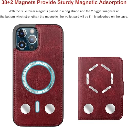 Miniatura 3 de Bocasal Funda tipo cartera para iPhone 13 Pro, compatible con MagSafe magnético con bloqueo RFID, desmontable, de piel sintética de alta calidad,