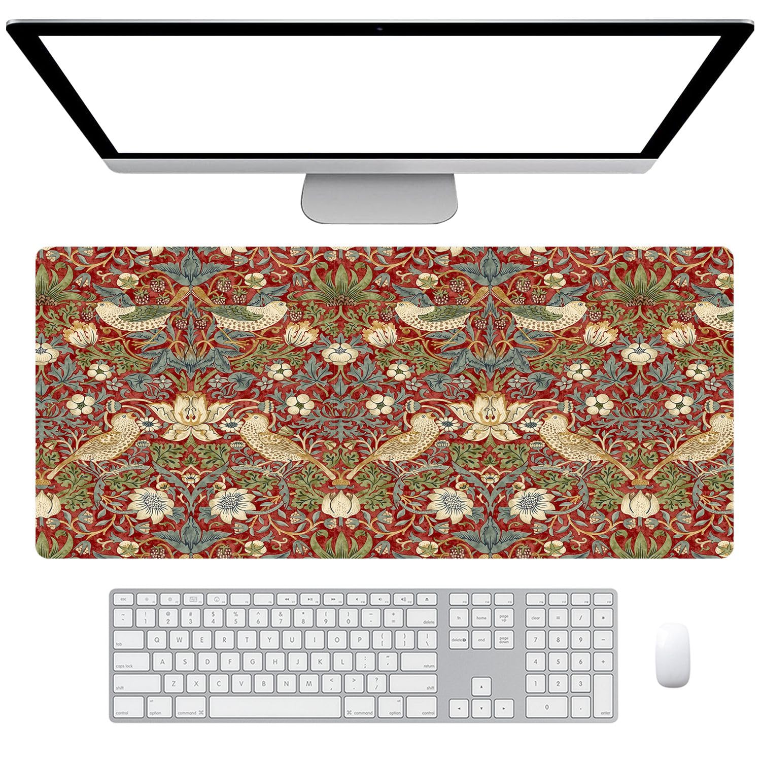 Fchen art William Morris Old Elegant Design Computer Keyboard Mouse Pad,Mouse Pad Oversize Anti-Slip Rubber Base Mouse Mat,Keyboard Pad XL Mouse Mat for Home and Office PC Gaming