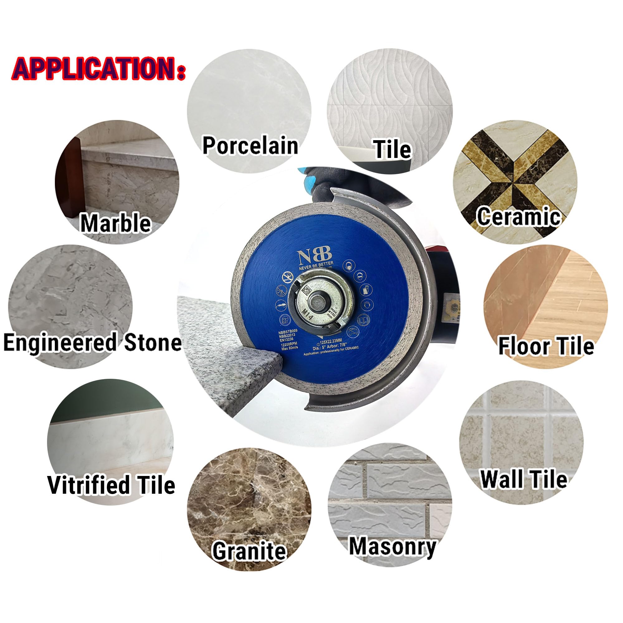 NBB Disco de corte de diamante sierra de diamante con altura de 8mm cuchilla continua espesor 1,4mm hoja diamante corte profesional de Porcelanico Cerámica Azulejo Mármol Granito Piedra (5,125mm)