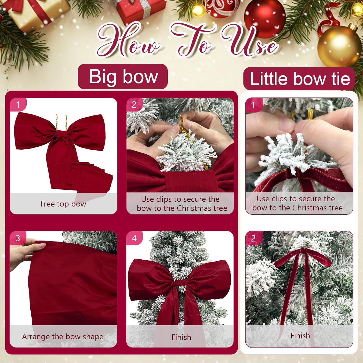 AerWo Burgundy Christmas Tree Topper Bow with 30 Small Velvet Bows for Christmas Tree, 27.5 x 78.7 Inch Large Red Christmas Bows with Long Streamers for Home Tree Wreath Car Outdoor Christmas Decor