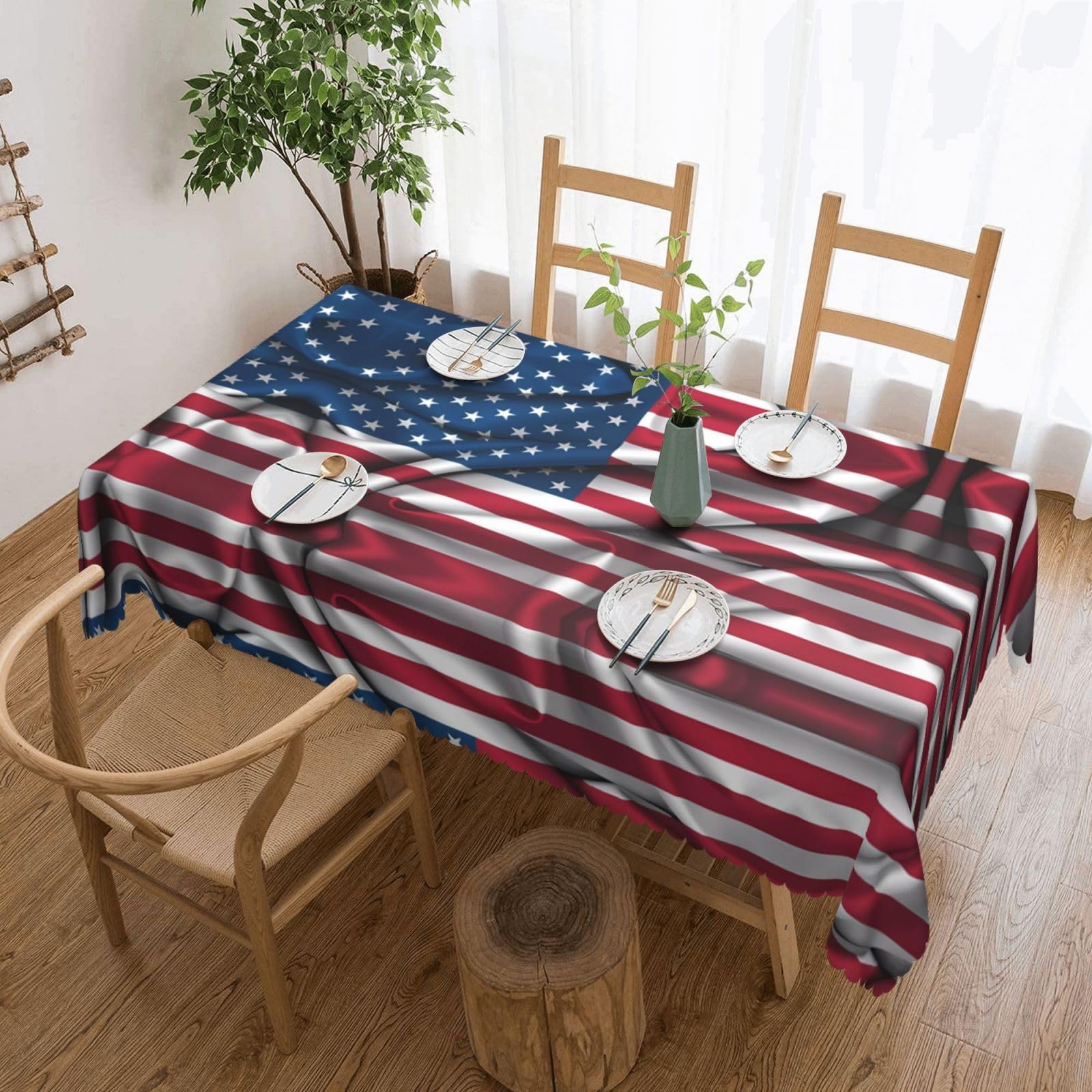 HLSBSSL American Flag Patterned square lace tablecloth, wrinkle-resistant and durable, suitable for dining tables, parties, etc.