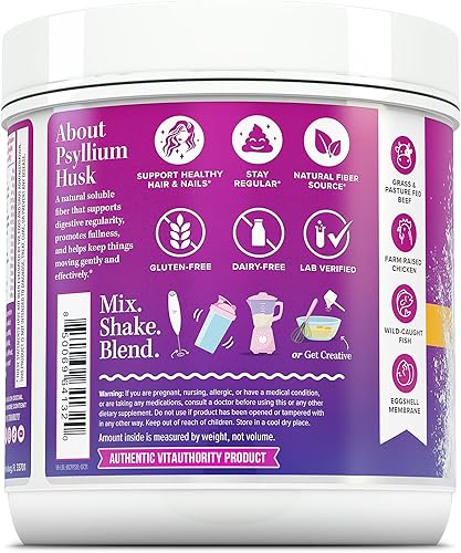 Miniatura 4 de Vitauthority Proteína en polvo de colágeno múltiple + suplemento de fibra Colágeno Tipos I, II, III, V y X  Apoyo para el cabello, la piel, las uñas