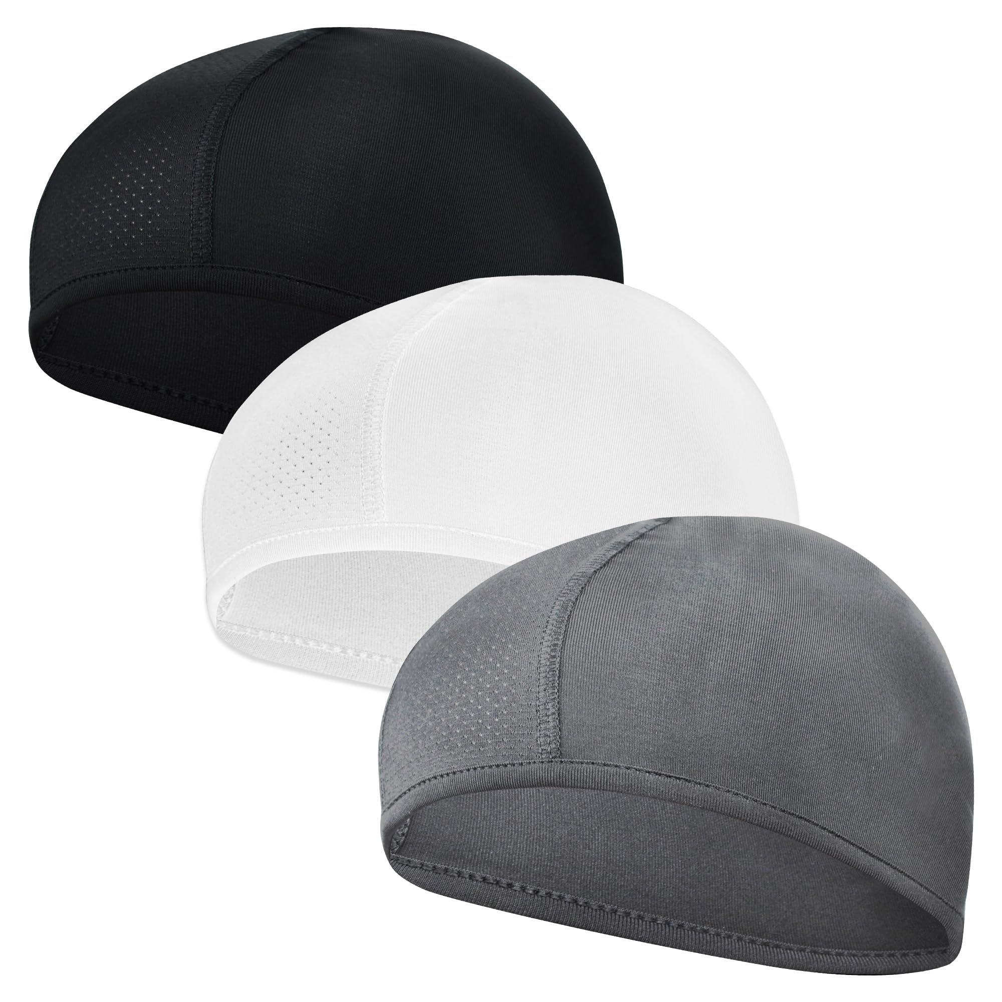YMIFEEY 3Pcs Gorros Ciclismo Bajo Casco Verano Sotocasco Bici Skullcap Hombre Sotocasco Moto Pañuelo Cabeza Ciclismo Gorro Bajo Casco Ciclismo Transpirable (Negro + Blanco + Gris)