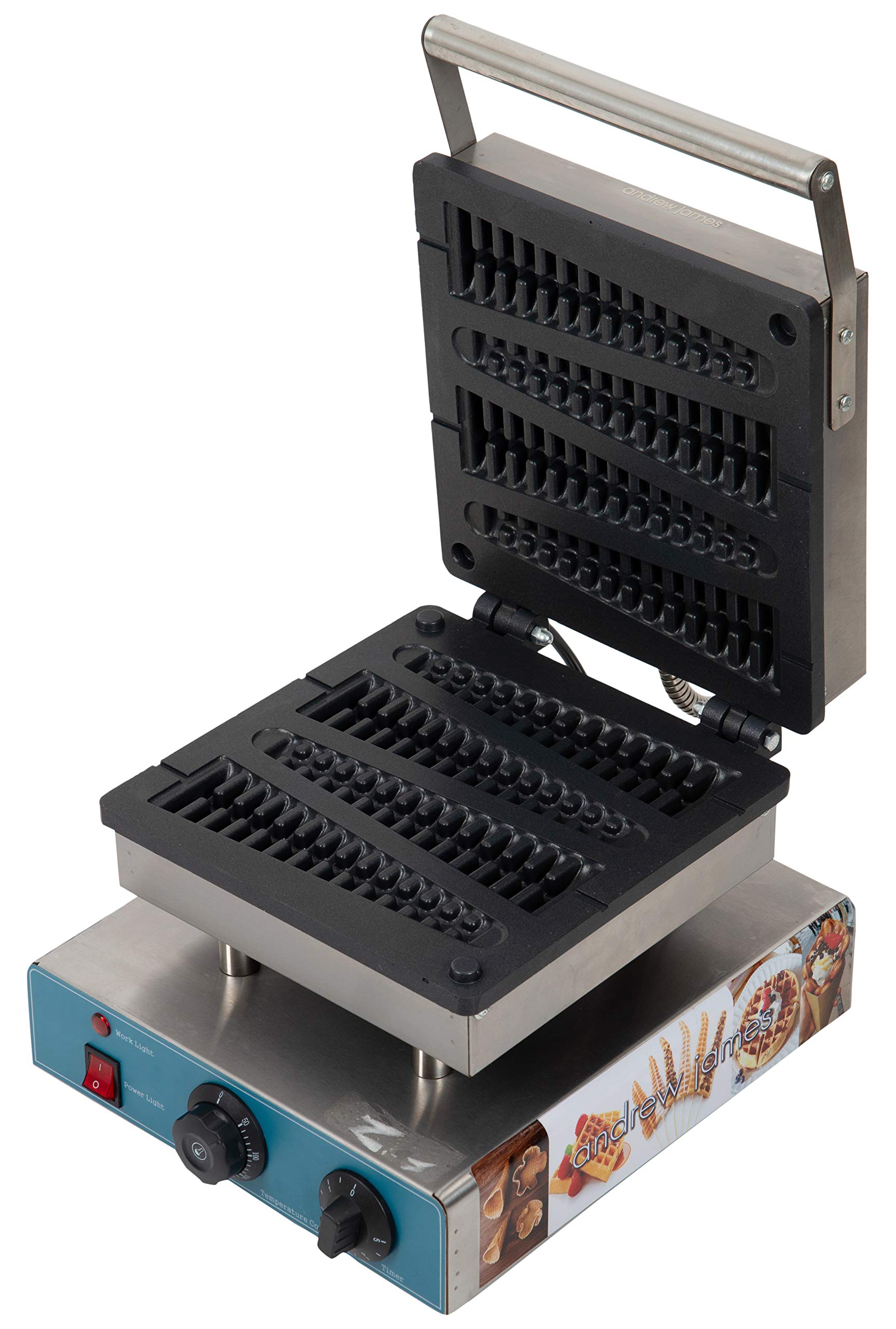 Andrew James Stainless Steel Commercial Use Lolly Waffletree Waffle Baker (Silver, Small) - 1 Year Warranty+ Free Waffle Making Accessories (Silicone Tong, Spatula) | Commercial For Industrial Use