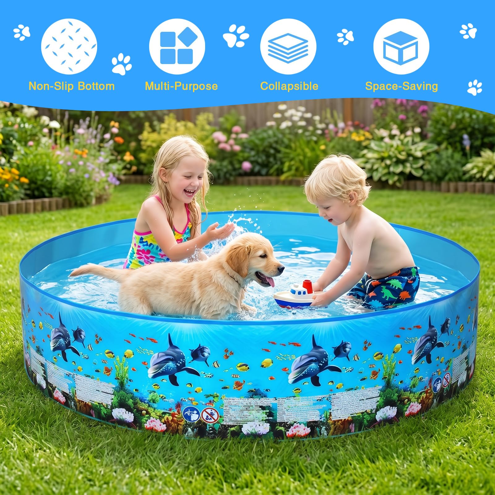 Piscina Plegable para Perros, Bañera portátil (XL) 152 x 25 cm | Antideslizante, El Material PVC es más Resistente para Perros Grandes y Pequeños, Mascotas Gatos Niños & Interior o Exterior