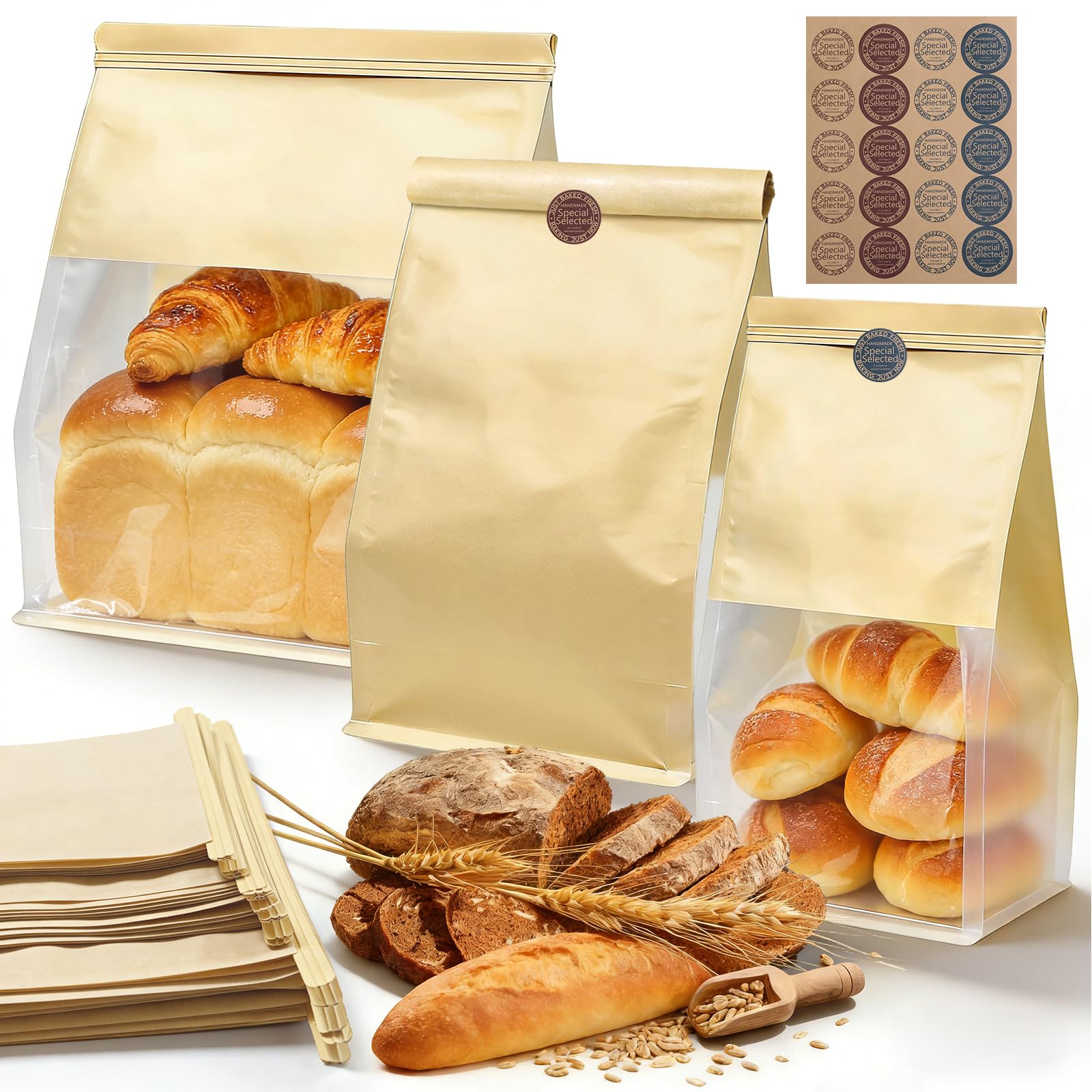 Mispudin 46 Pack Paper Bread Bags for Homemade Bread, 3 Sizes with Window