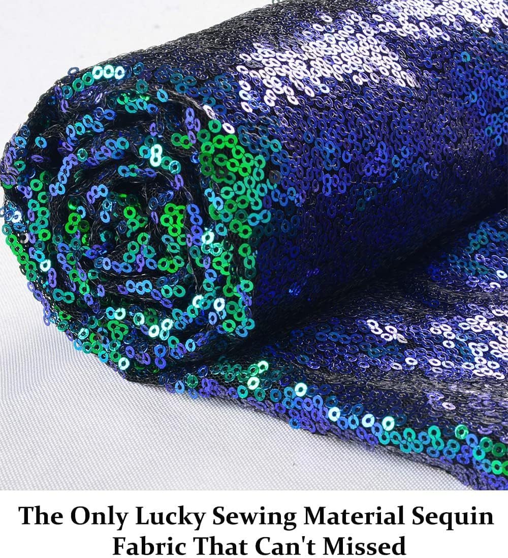 DUOBAO Sequin Fabric by The Yard Colorful Green Sparkly Sequins Sewing Iridescent Greens 3 Feet Glitter Fabrics for Candy Cake Table Cover Decoration