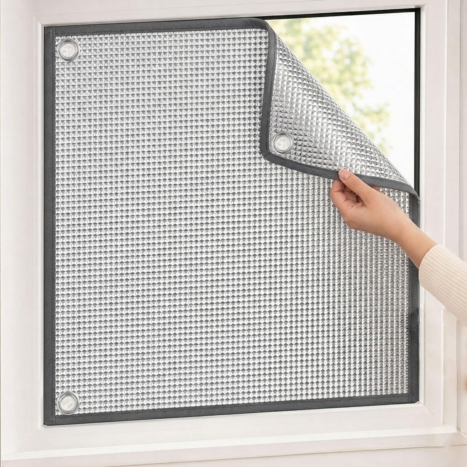 Heat Blocking Reflective Window Film, Aluminium Foil Thermal Insulation with Suction Cups, Keep Room Cool & Dark Shade for Home Shed Motorhome, Easy DIY Install Blackout Shade(Gray,50x160cm)