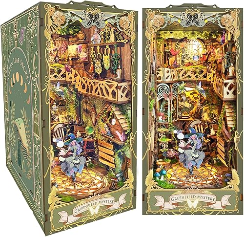 Spilay Kit de rincón de libros para bricolaje, kit de casa de muñecas en miniatura con muebles y LED, soporte de estantería de madera, regalo