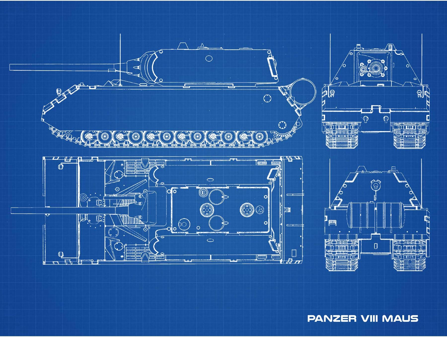 Artery8 Panzer VIII Maus Super-Heavy Tank Blueprint Plan Premium Wall Art Canvas Print 18X24 Inch
