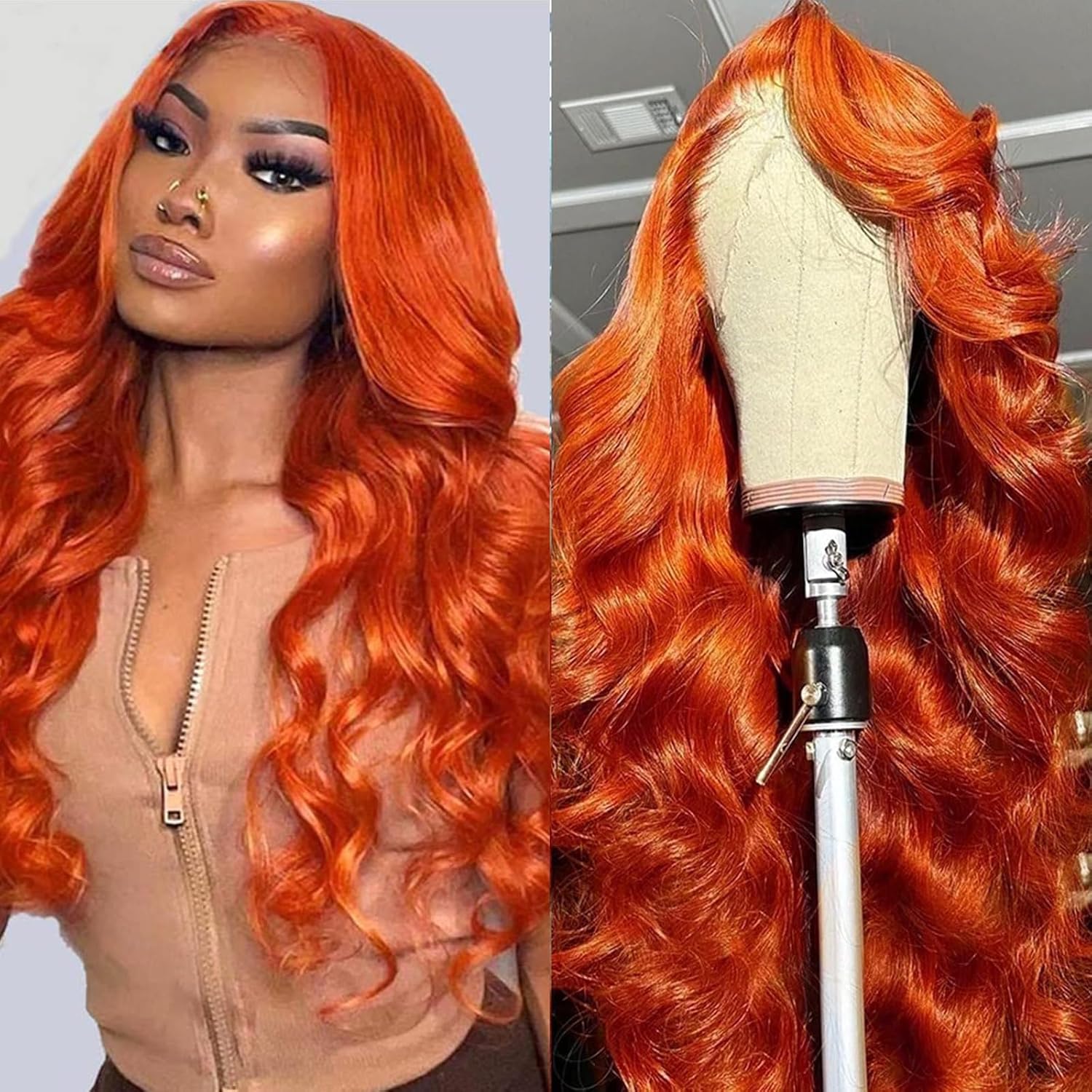 Ginger Lace Front Wigs Human Hair 13x6 Body Wave HD Transparent Lace Frontal 350 Colored Human Hair Wig 180% Density Ginger Lace Front Wig for Women 22 Inch