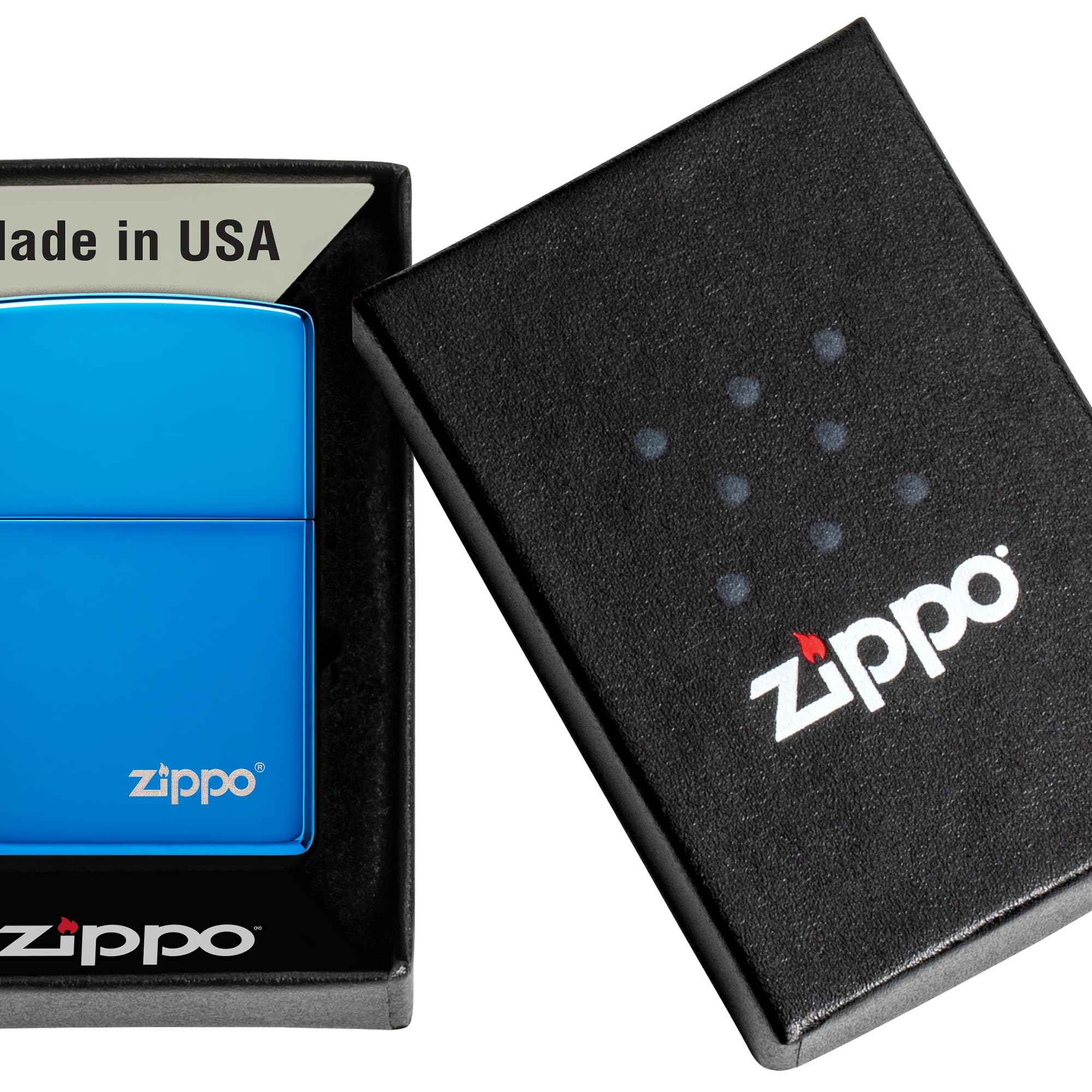 Zippo Zapalniczka Sztormowa, Niebieska o Połysku, Logo, Grawer Laserowy, Model Podstawowy, do Napełniania, Wielokrotnego Użytku, Odporna na Wiatr, Pudełko Prezentowe, Wyprod. w USA