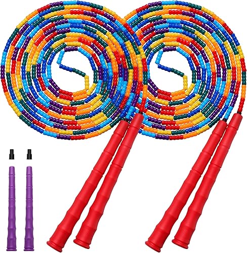 Miniatura 16 de Cuerda de saltar doble holandesa larga de 16 pies, 1 paquete/2 unidades, cuerda de saltar ajustable suave con cuentas para niños y adultos, lo