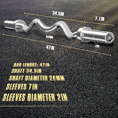Miniatura 2 de Olympic Barbell EZ Bar - Barra rizadora de 4 pies5 pies7 pies para placas de peso de 2 pulgadas, perfecta para fitness en casa (300 libras, 330