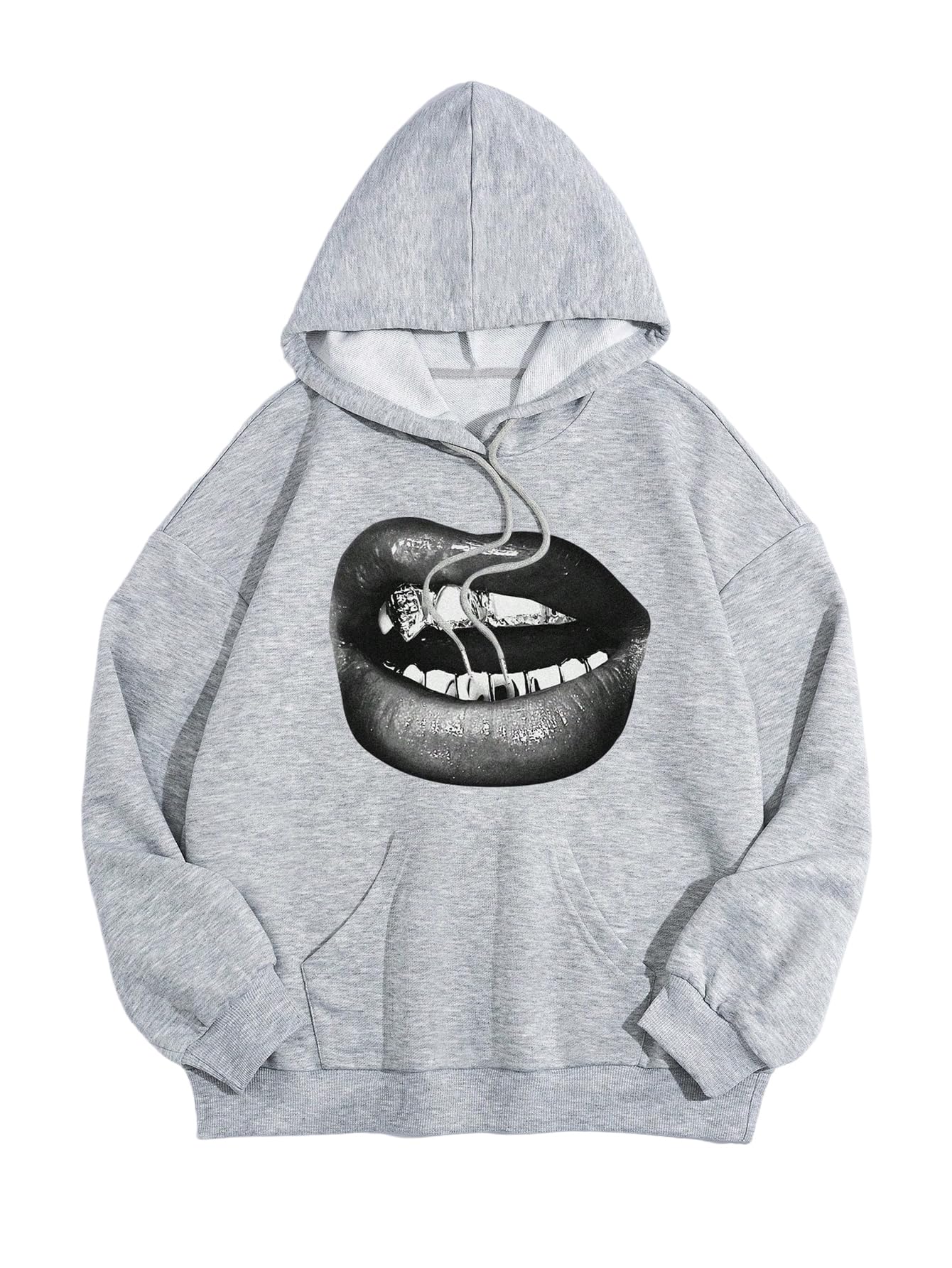 Floerns Women's Y2k Long Sleeve Hooded Sweatshirts Lip Print Streetwear Oversized Hoodies Pullover