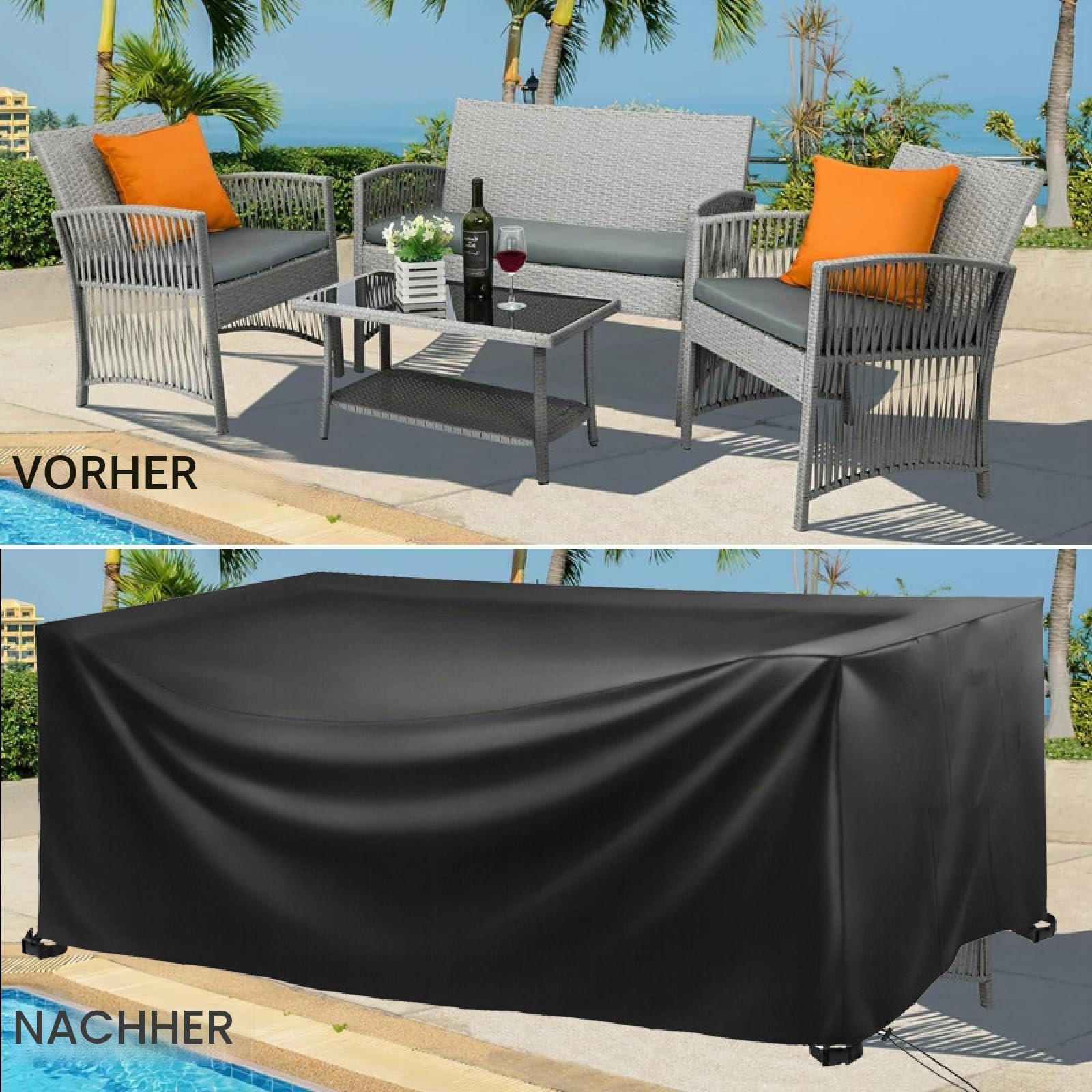 Gartentisch Abdeckung 400x300x120cm/LxWxH Plane Gartenmöbel Wasserdicht Schutzhülle,600d Oxford Gewebe Winterfest Gartenmöbel Schutz,Abdeckplanen Für Gartenmöbel Outdoor