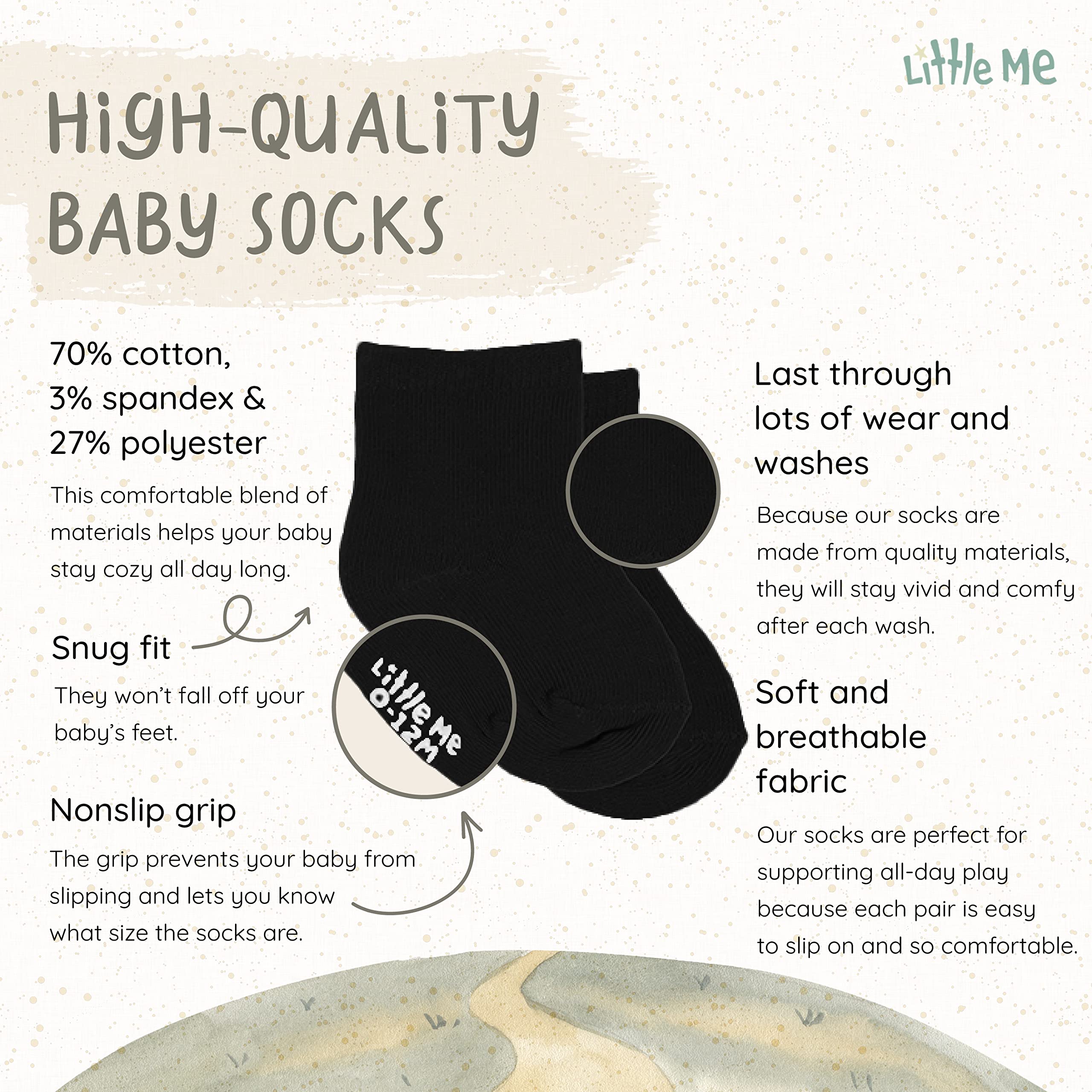 So'dorable 20 Pack Newborn Baby & Infant Boys & Girls Socks, Assorted Size Pack (0-12 Months & 12-24 Months), Non-Skid Grips, Non-Shrink