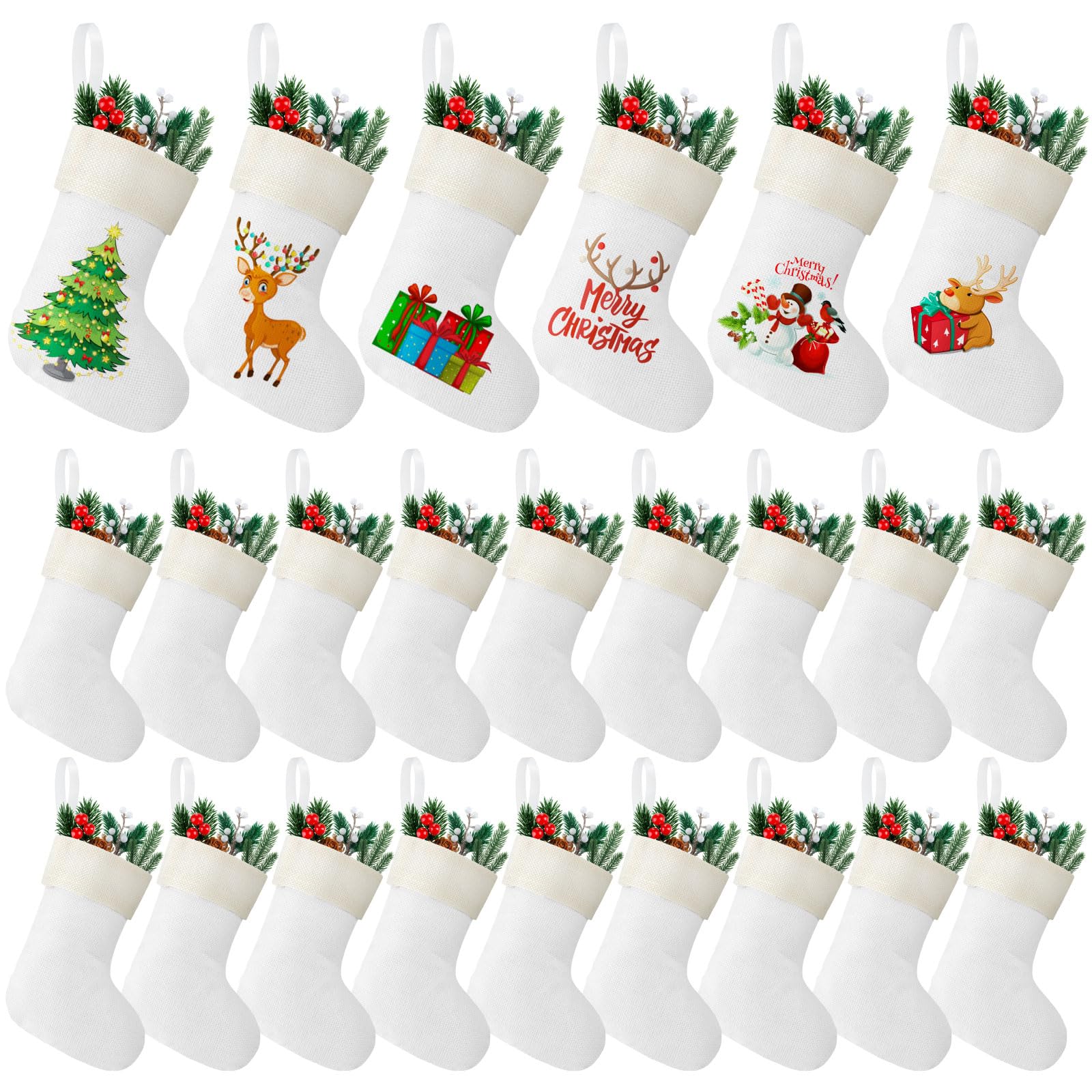 Zhanmai Lot de 24 chaussettes de Noël en toile de jute naturelle pour cheminée, cadeaux à suspendre pour cheminée, décoration de ferme, cheminée, arbre de vacances, décoration artisanale, 10,2 x 17,9
