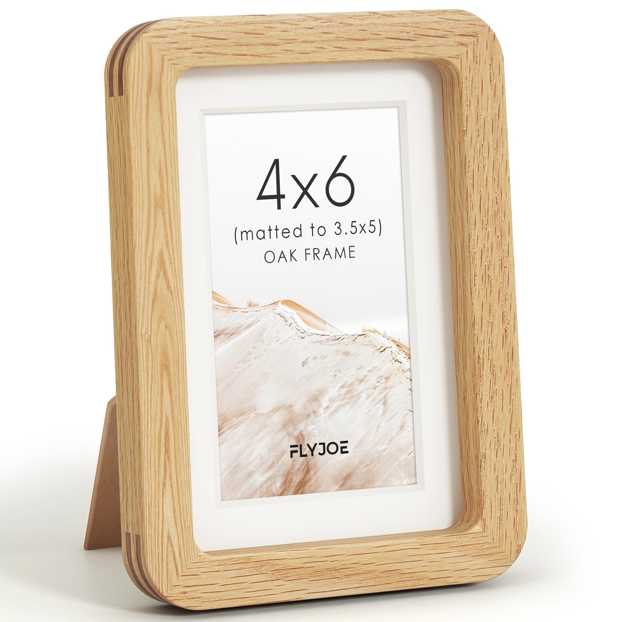 FLYJOE 4x6 Picture Frame, Solid Oak Wood Frame with Mat for 3.5x5 Photo