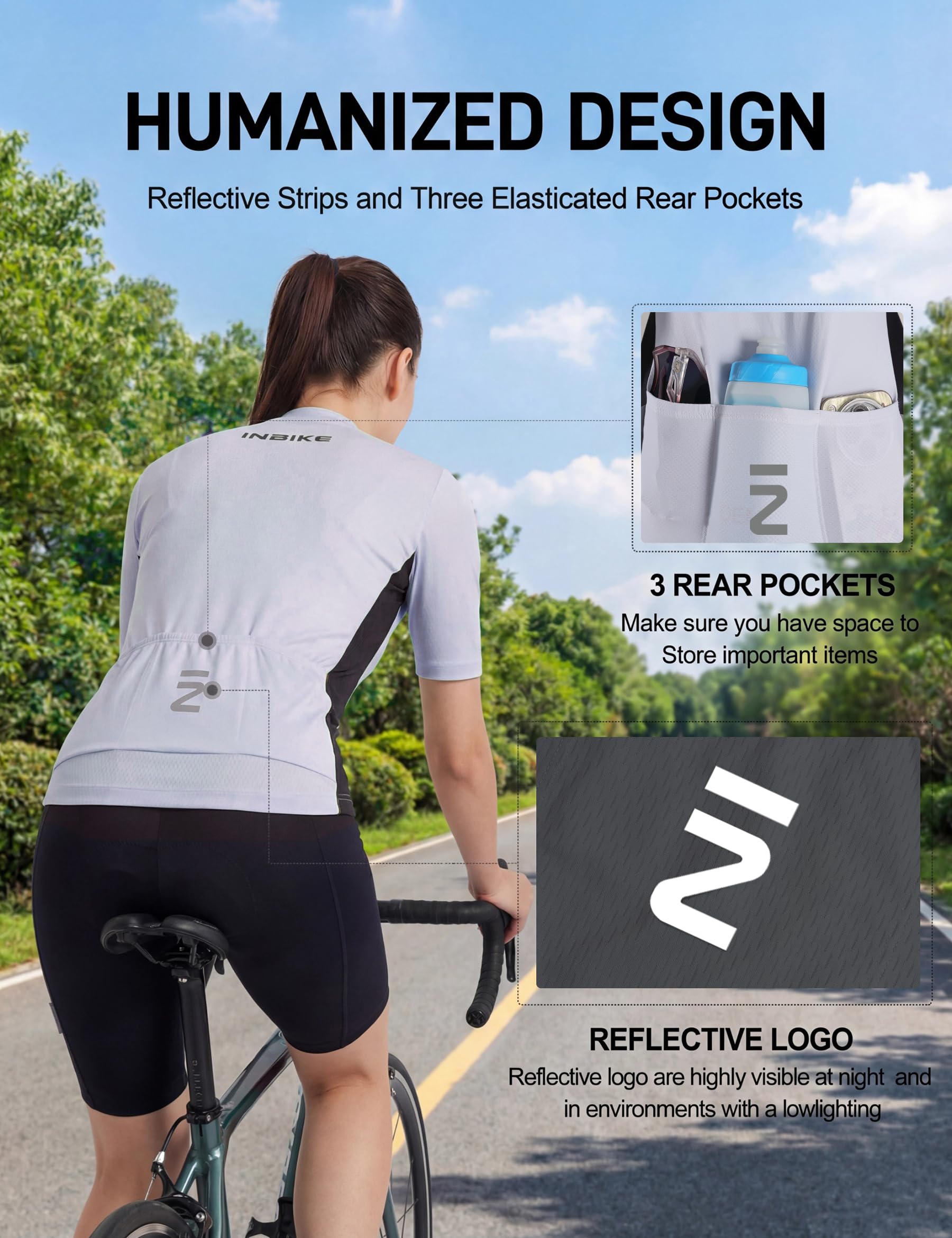 INBIKE Tenue Cyclisme Femme Maillot Velo Manche Courte + Cuissard 3D Gel Rembourré Respirant Réfléchissant