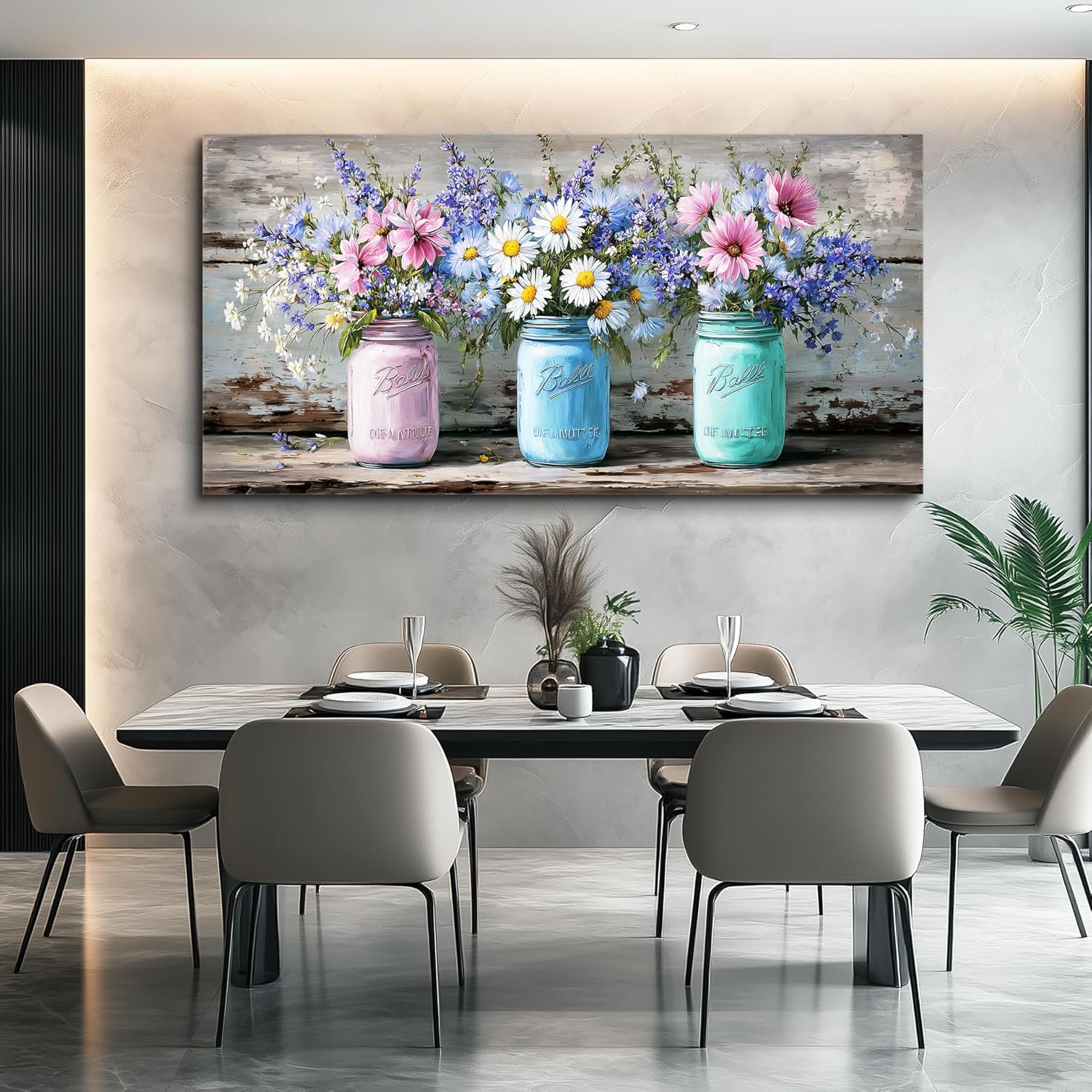 ZUITINGHUA Canvas Wall Art For Living Room Wall Decor For Bedroom Office Wall Decoration Mason Jar Floral Landscape Painting Vintage Pictures Artwork Room Aesthetic Home Decor 20x40 In