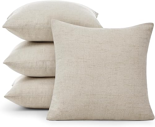 Miniatura 7 de Deconovo - Fundas de cojín de lino sintético con cremallera invisible, para el sofá o cama (20 x 20 pulgadas, color lino claro, juego de 4 unidades,