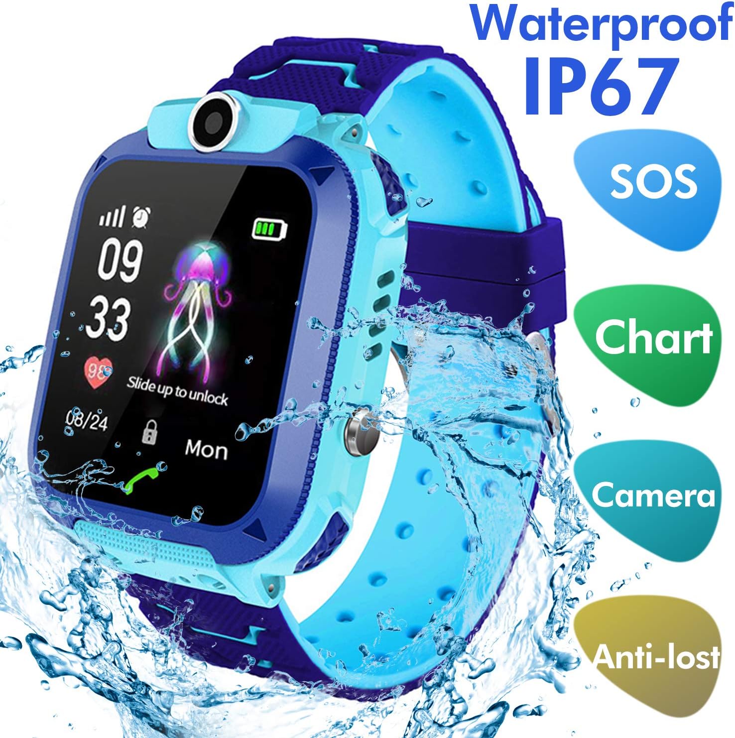 Kids Smartwatch Waterproof with SOS Camera Alarm Clock 1.44 HD Screen Games for 3-12 Year Old Boys Girls Great Gift