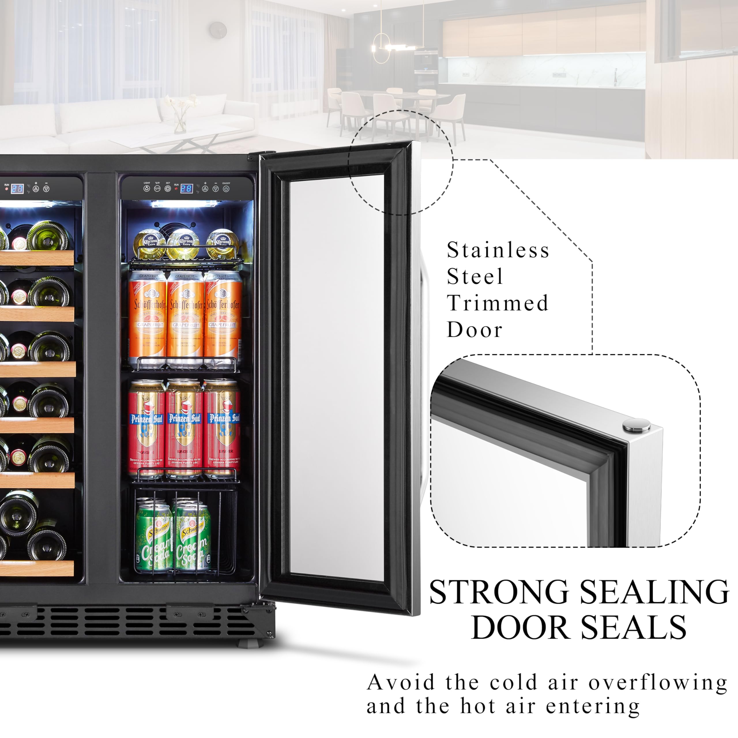 Lanbo 24 Inch Built-in/Freestanding Wine and Beverage Refrigerator, 18 Bottle and 55 Can