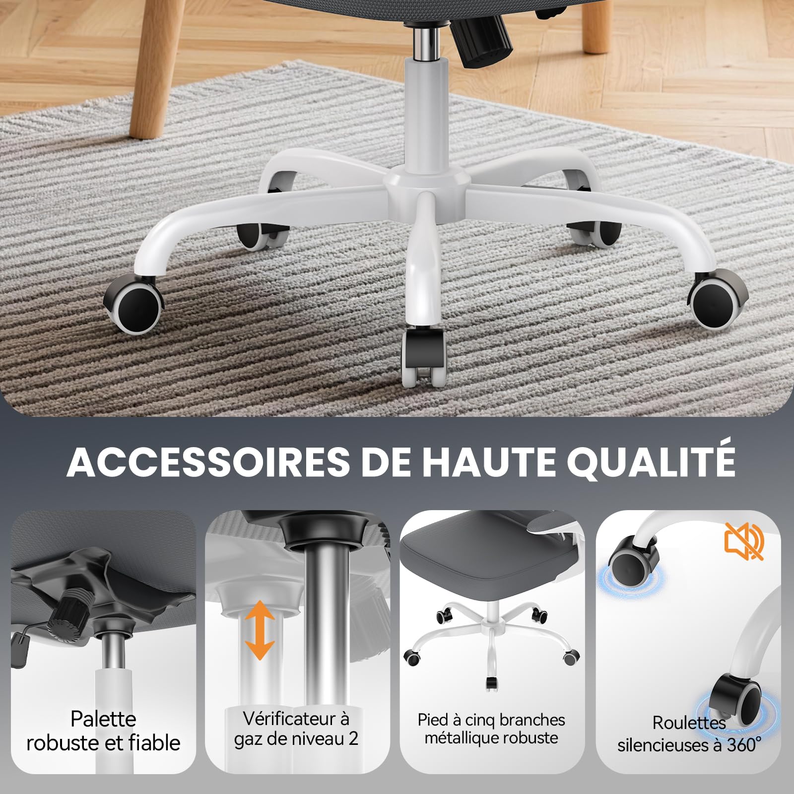 naspaluro Chaise de Bureau Ergonomique: Fauteuil Bureau avec Support Lombaire en C,Dossier et Appui-tête Réglables,Reversible Armrest,Siege en Maille Respirante Convient à la Maison Bureau,Gris Foncé
