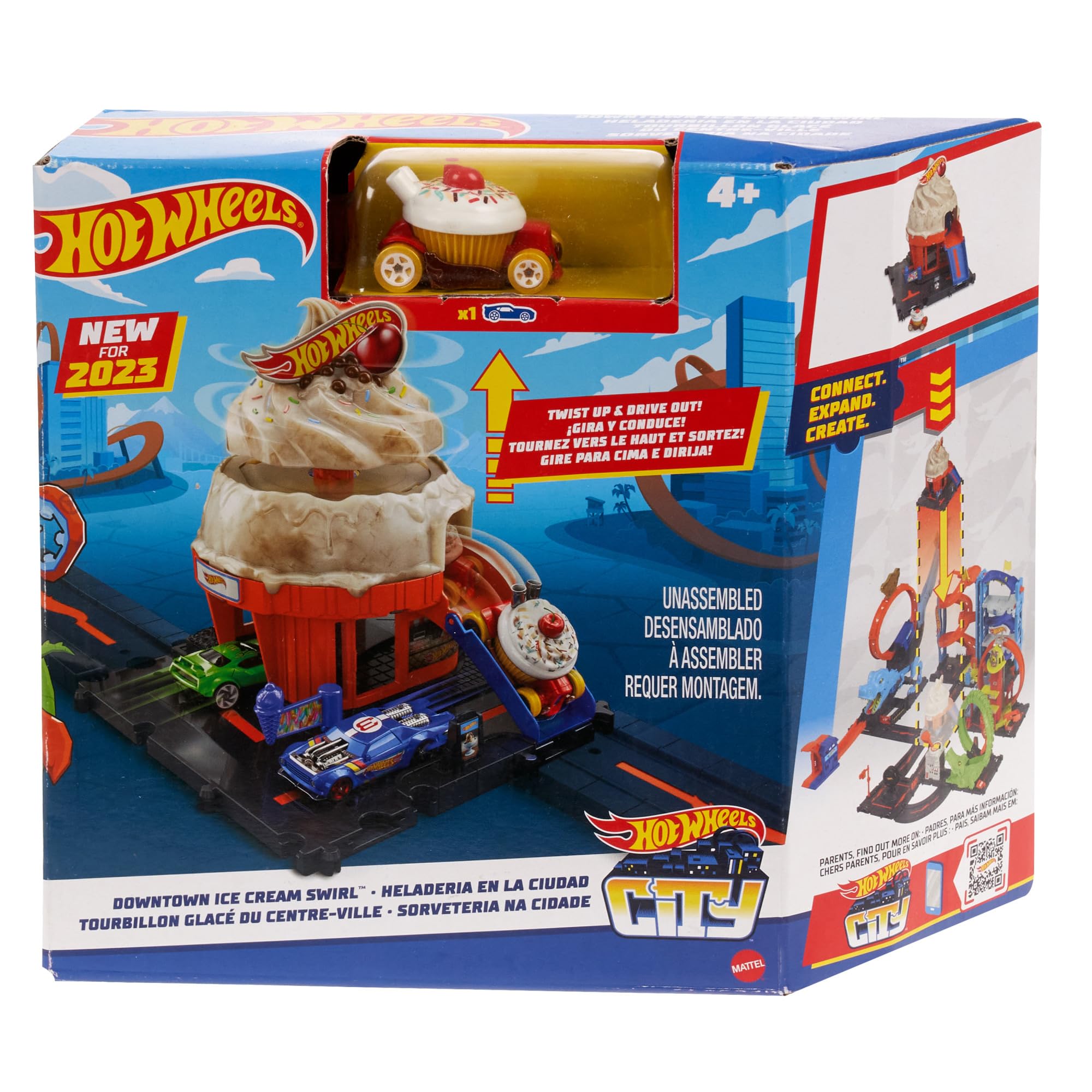 City Track Set with 1 Hot Wheels Car, Ice Cream Shop Playset
