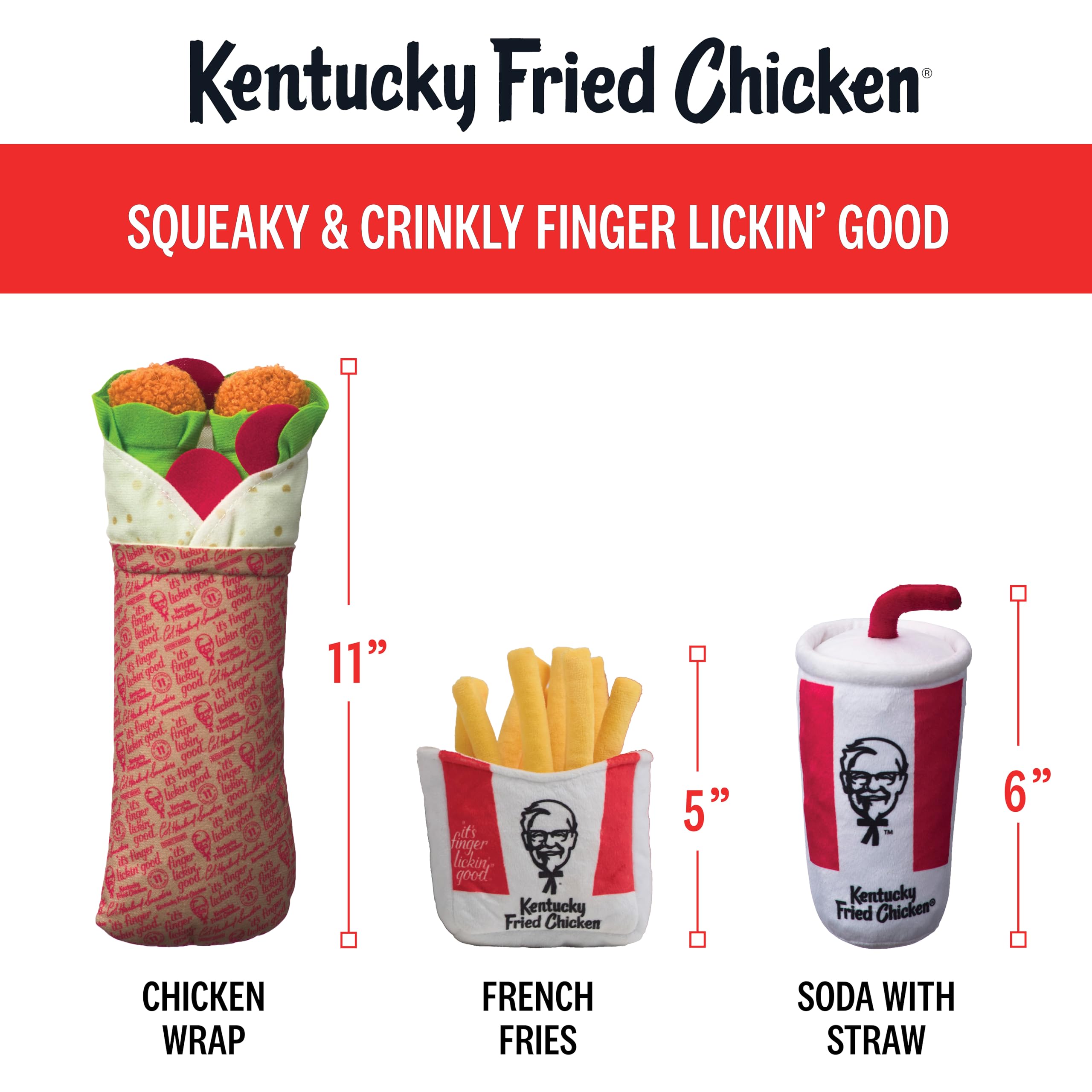 Amazon.com: KFC Chicken Wrap Combo Meal – 3-Piece Dog Toy Set