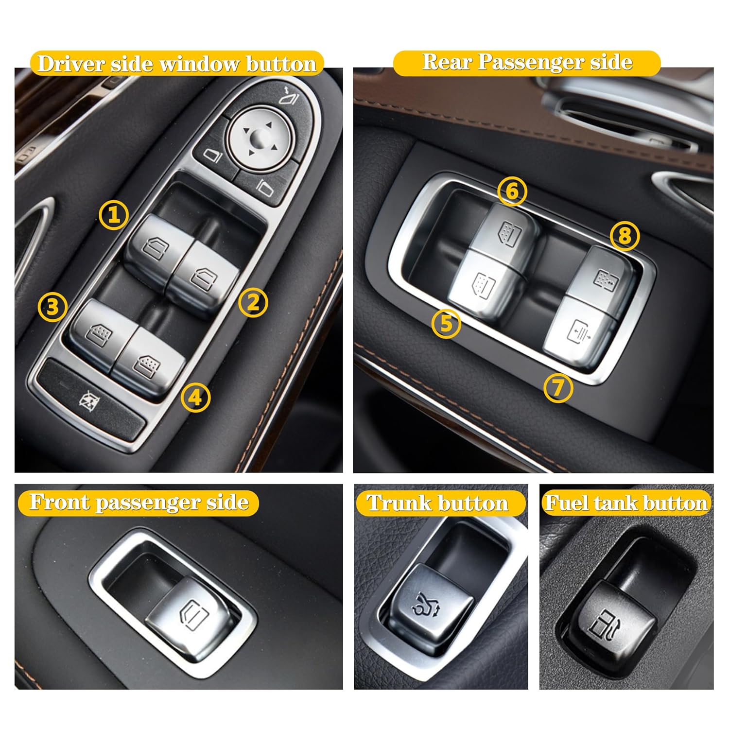 Master Power Window Rear Passengers Side Switch Button Compatible with Mercedes Benz E S W213 2016-2023 W222 2014-2020 Lift Interior Caps Control Replacement 4pcs