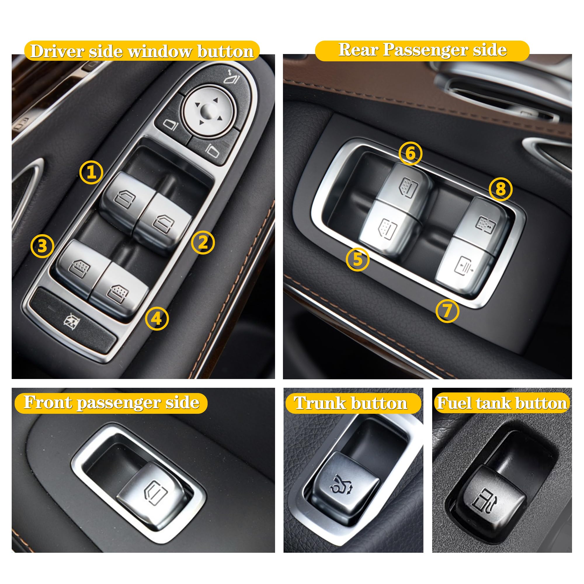 Pulsante interruttore laterale passeggeri posteriore per finestrino elettrico compatibile con Mercedes Benz E S W213 2016-2023 W222 2014-2020 Ricambio per cappucci interni ascensore (n. 5)