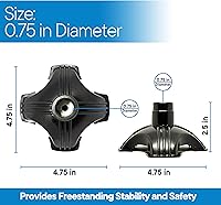 Vista 2 de RMS Punta de Bastón - Base Cuadrada Autoportante de Reemplazo para la mayoría de bastones, bastones de caminar, bastones plegables u otros bastones