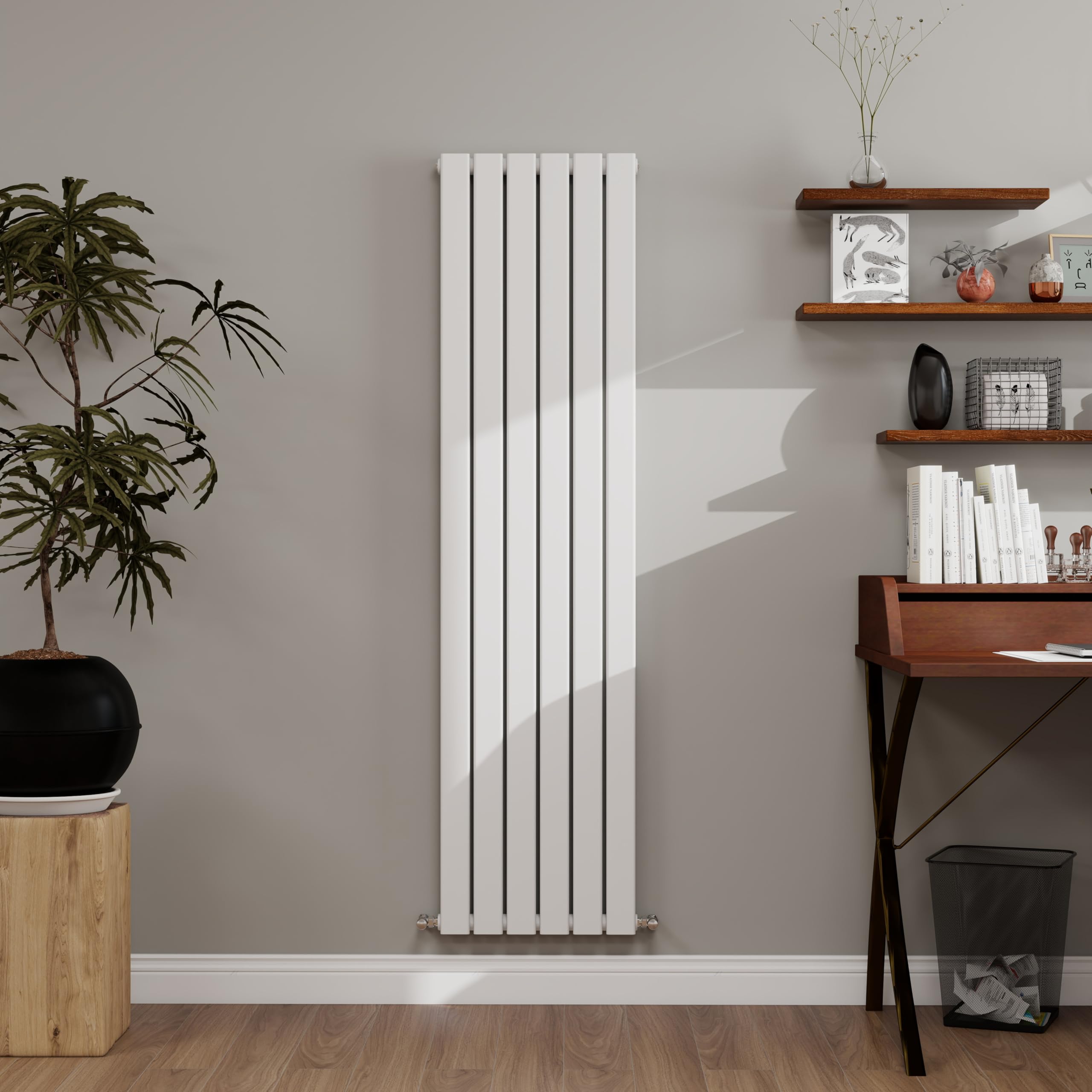 White Designer Radiator Vertical 1600ร408mm Dlouble Flat Panel - Wall/Floor Mounted for Modern Multi-Scene & Central Heating 4267 BTU
